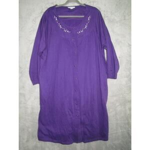 VTG‎ Only Necessities Women’s 3X Purple Floral Embroidered Lounger House Dress